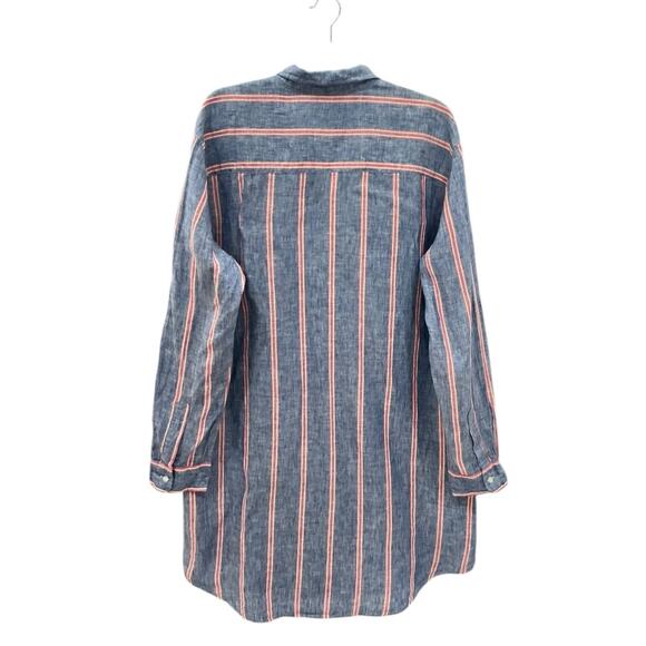Frank & Eileen Mary Classic Shirtdress Italian Linen Red Navy Stripe Size Large - Picture 7 of 14